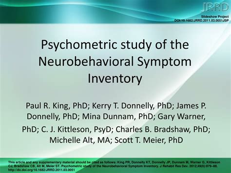 Ppt Psychometric Study Of The Neurobehavioral Symptom Inventory