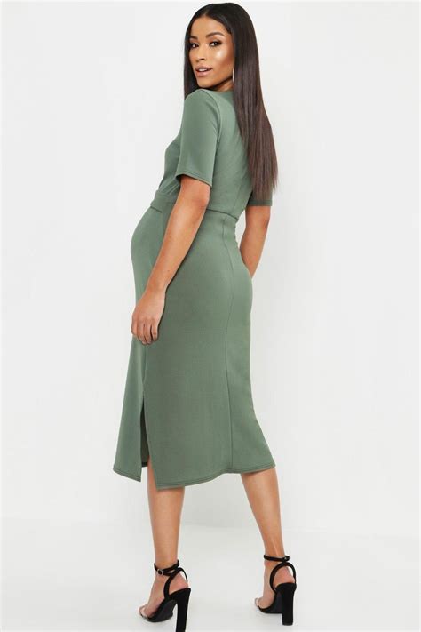 Maternity Tie Front Midi Dress Boohoo Midi Dress Dresses Green