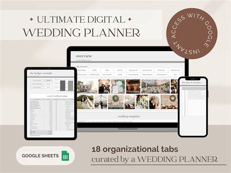 Digital Wedding Planner Organizer Wedding Planning Spreadsheet Google