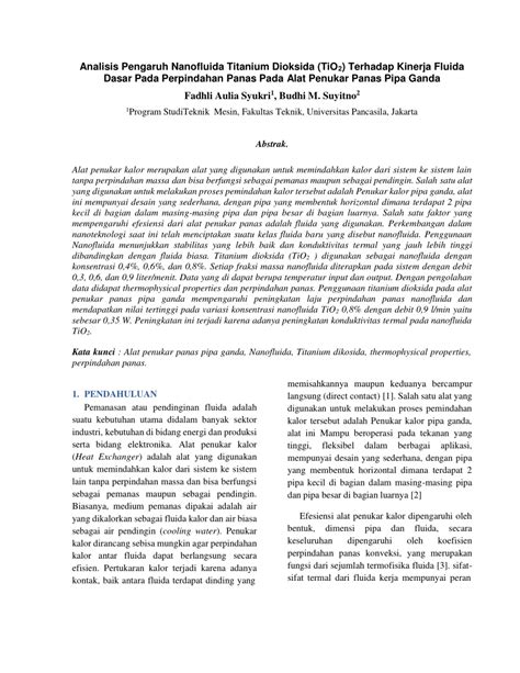 Pdf Analisis Pengaruh Nanofluida Titanium Dioksida Tio Terhadap