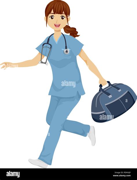 Illustration Of A Medical Girl Nurse Or Doctor Wearing Scrub Suit And