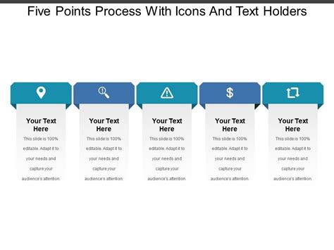 Five Points Process With Icons And Text Holders Powerpoint Shapes