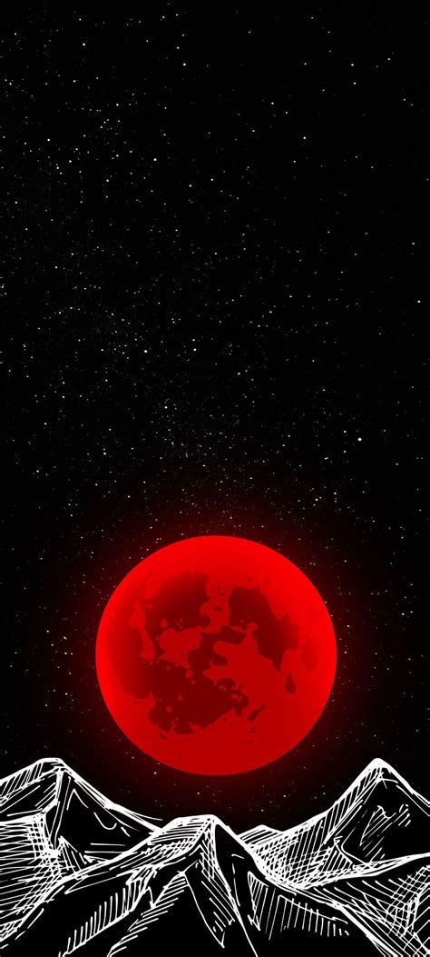 Vector Red Moon Black Phone Wallpaper