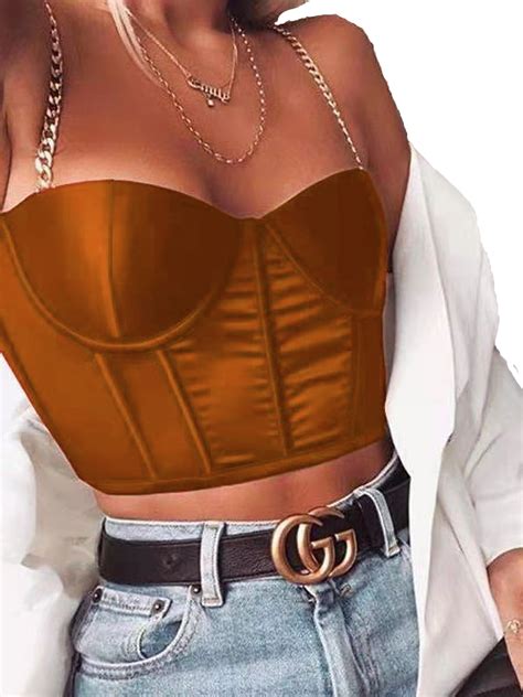 Jbeelate Women S Sexy Corset Crop Top Chain Spaghetti Straps Push Up