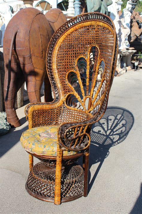 1970s Large Vintage Bohemian Emmanuelle Peacock Wicker Chair At 1stdibs