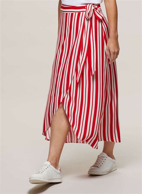 Red Striped Wrap Midi Skirt Skirts Clothing Miss Selfridge Europe