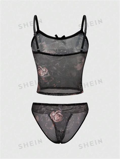 Romwe Goth Romantic Gothic Skull Snake Print Rose Pattern Mesh Camisole