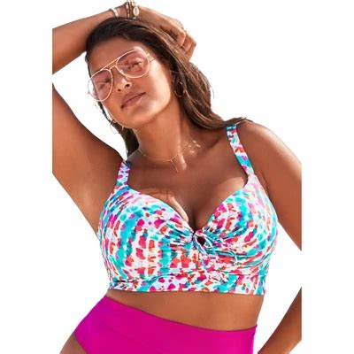 Swimsuits For All Women S Plus Size Bra Sized Tie Front Longline Underwire Bikini Top Dd