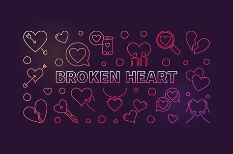 Broken Heart Vector Concept Colored Outline Illustration Stock