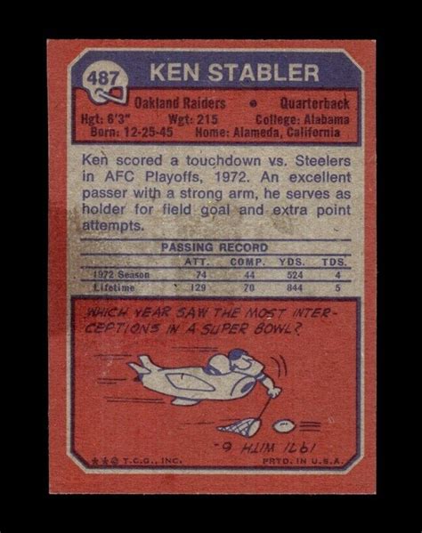 1973 Topps Set Break 487 Ken Stabler RC EX EXMINT GMCARDS EBay