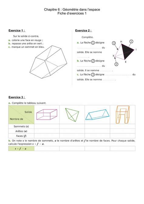 Pdf Chapitre G Om Trie Dans Lespace Fiche Dexercices
