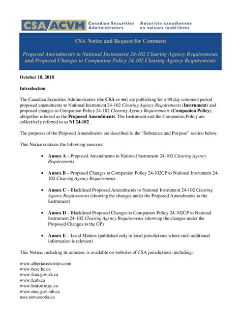 Fillable Online Csa Notice And Request For Comment Proposed Amendments