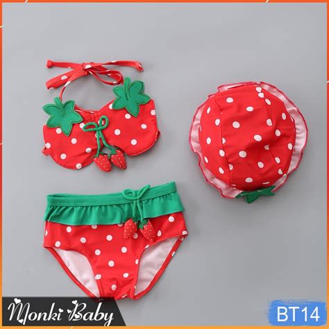 Mua Bikini 2 mảnh kèm mũ xinh cho bé gái đồ bơi hoa quả dễ thương trẻ em nữ size từ 1 đến 8