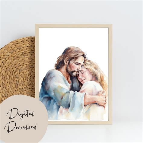 Christs Embrace Watercolor Jesus Hugging Girl Printable Etsy