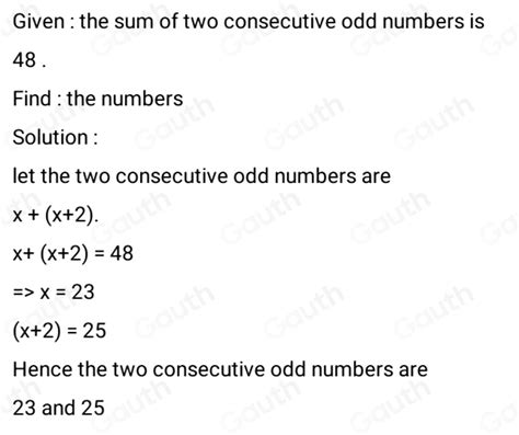 Solved 1 The Sum Of Two Consecutive Odd Numbers Is 48 Find The Numbers