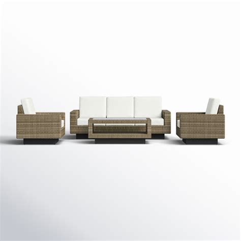 Stephanie 4 Piece Wicker Outdoor Seating Group With Sunbrella Cushions Birch Lane