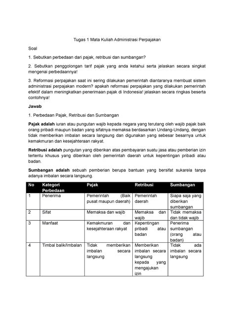 Tugas 1 Ut Administrasi Perpajakan Tugas 1 Mata Kuliah Administrasi