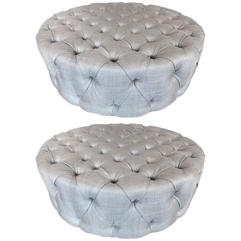 Pair of Flavor Custom Originals Modern Blue Tufted Ottomans For Sale at 1stdibs