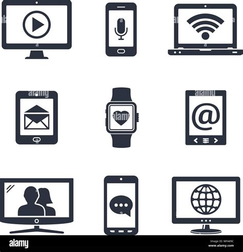 Digital Devices Icons With Contact And Communication Signs On Screen