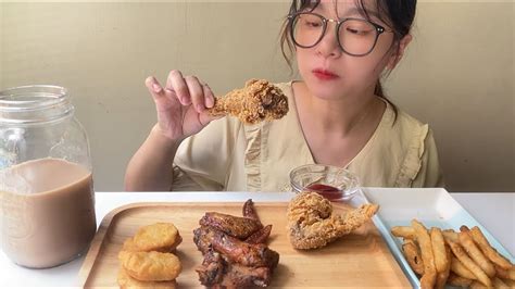 炸雞配奶茶炸雞 奶茶mukbang Realsound Asmr 吃播 Youtube