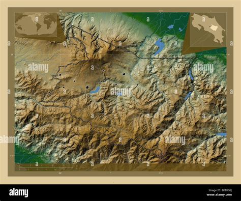 Cartago Provincia De Costa Rica Mapa De Altura En Color Con Lagos Y