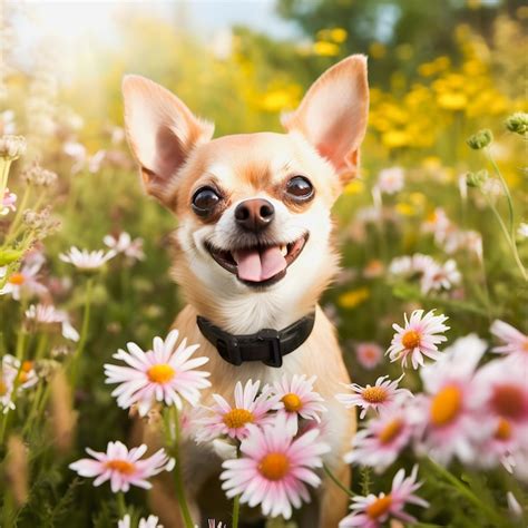 Premium Photo Whimsical Chihuahua In A Flower Field Enchanting Image