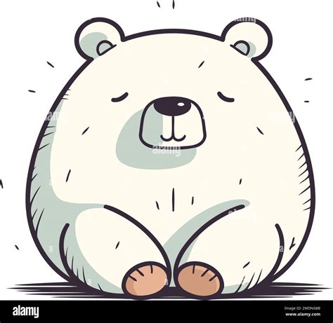 Cute Cartoon Polar Bear Sitting On The Ground Vector Illustration