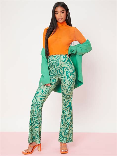 SHEIN Marble Print Flare Leg Pants SHEIN