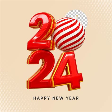 Renderización 3d feliz año nuevo 2024 oro 3d efecto de texto plantilla