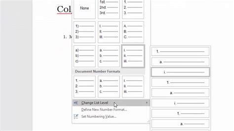 3 Bullets Numbering Multilevel List Change List Level Define New