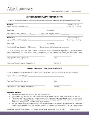 Fillable Online Direct Deposit Authorization Form My Alfred