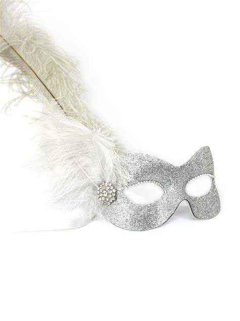 Glamorous Silver Sparkle Feather Mask With Crystals Uk Made