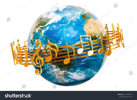 Earth Globe Musical Notes Around D Stock Illustration