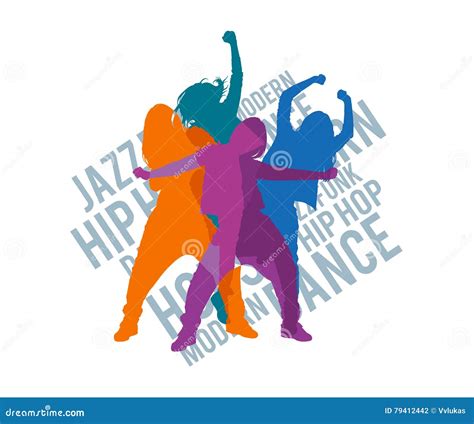 Silhouettes Of Girls Dancing Modern Dance Styles Stock Vector