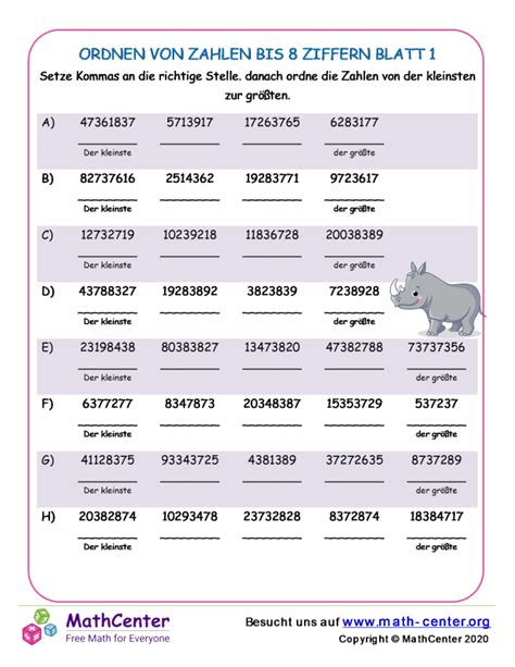 Fünfte Klasse Arbeitsblätter Das Ordnen von Dezimalzahlen Math Center