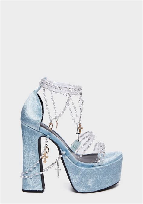 Sugar Thrillz Velvet Platform Beaded Heels Light Blue Cute Shoes