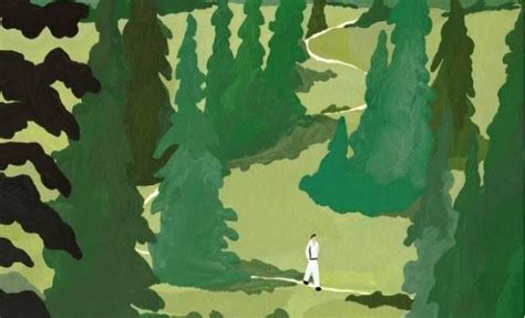 a painting of a person walking in the woods