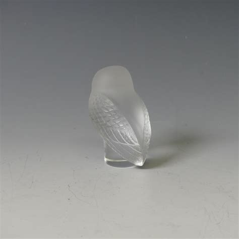 A Lalique Frosted Glass Paperweight Modelled As An Owl With Incised Signature Near Base H 9cm