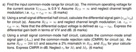 Two Pmos Differential Amplifier Circuits Are Shown