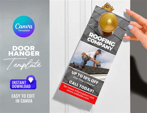 Roofing Company Door Hanger Template Front And Back Design Editable