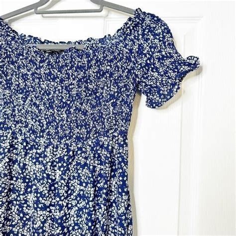 Lulus Fleur Tation Navy Blue Floral Print Off Shoulde… Gem