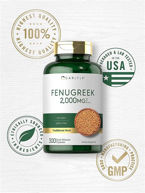 Fenugreek Capsules 2000mg 300 Count Non Gmo And Gluten Free Extract