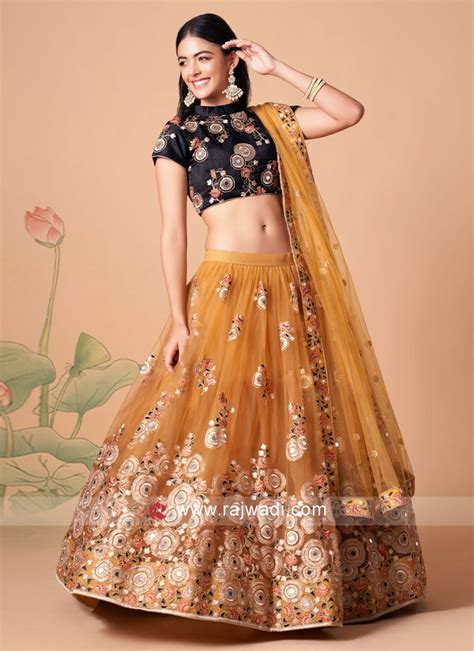 Soft Orange Net Embroidered Wedding Lehenga Choli