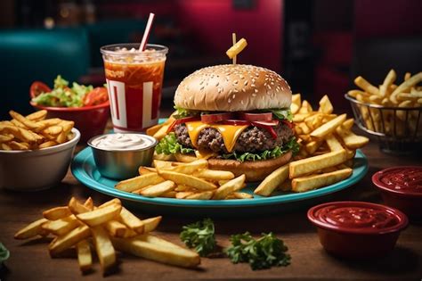 Premium AI Image | fast food platter with burger and fries