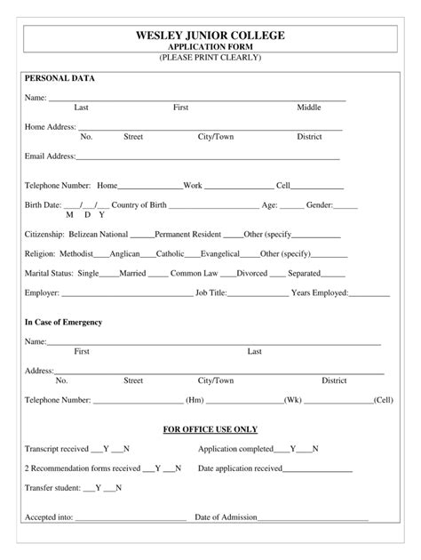 Wesley Junior College Application Form Fill And Sign Printable