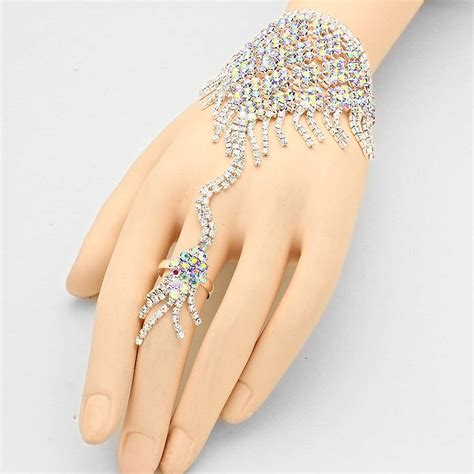 Hand Chain Ring Bracelet Ab Rhinestone Bridal Prom Jewelry Heather S Jewelry