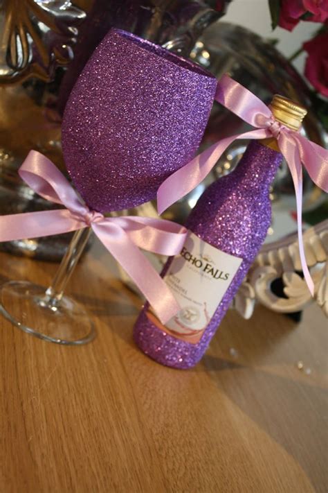 Glittery Mini Wine And Glass T Pack Custom Wine Bottles Diy Wine Glasses Glitter Glass Ts