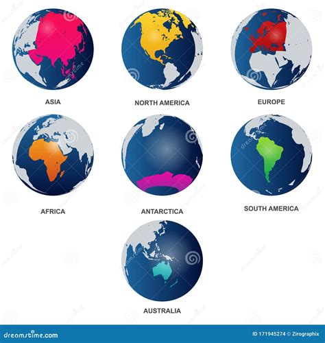 Seven Continents World Map Cartoon Vector | CartoonDealer.com #73323703