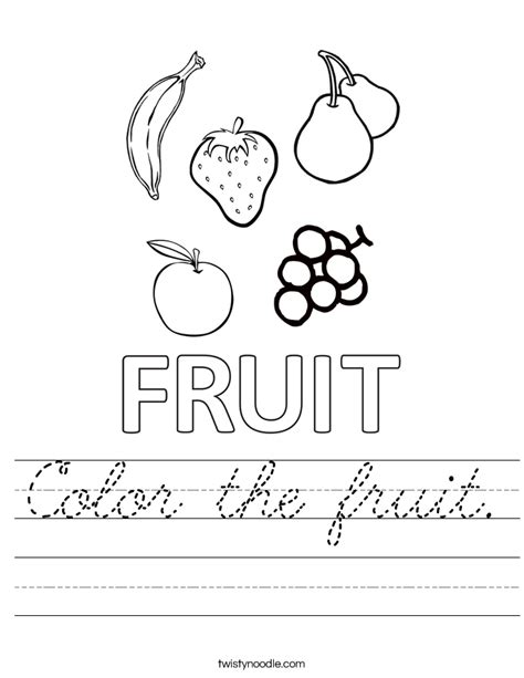 Color The Fruit Worksheet Cursive Twisty Noodle