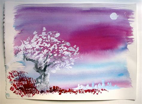 Original Small Painting Night Tree Against Lake City and - Etsy